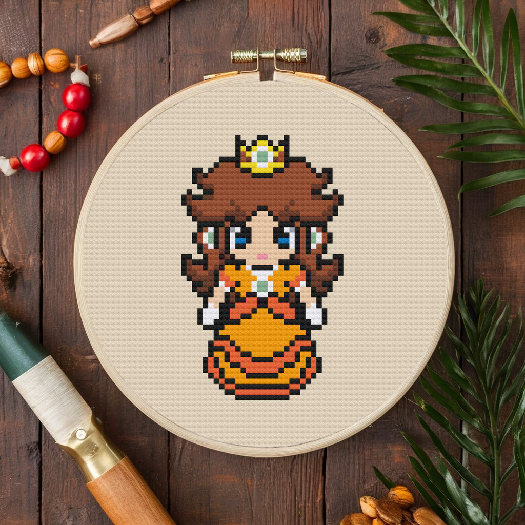 Princess Daisy Cross Stitch Pattern, Super Mario Cross Stitch Pattern