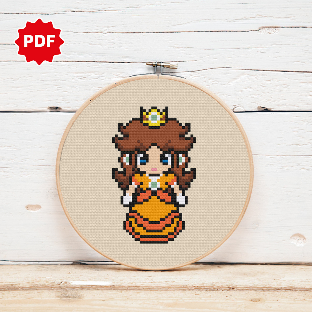 Super Mario Cross Stitch Pattern, Princess Daisy Cross Stitch Pattern