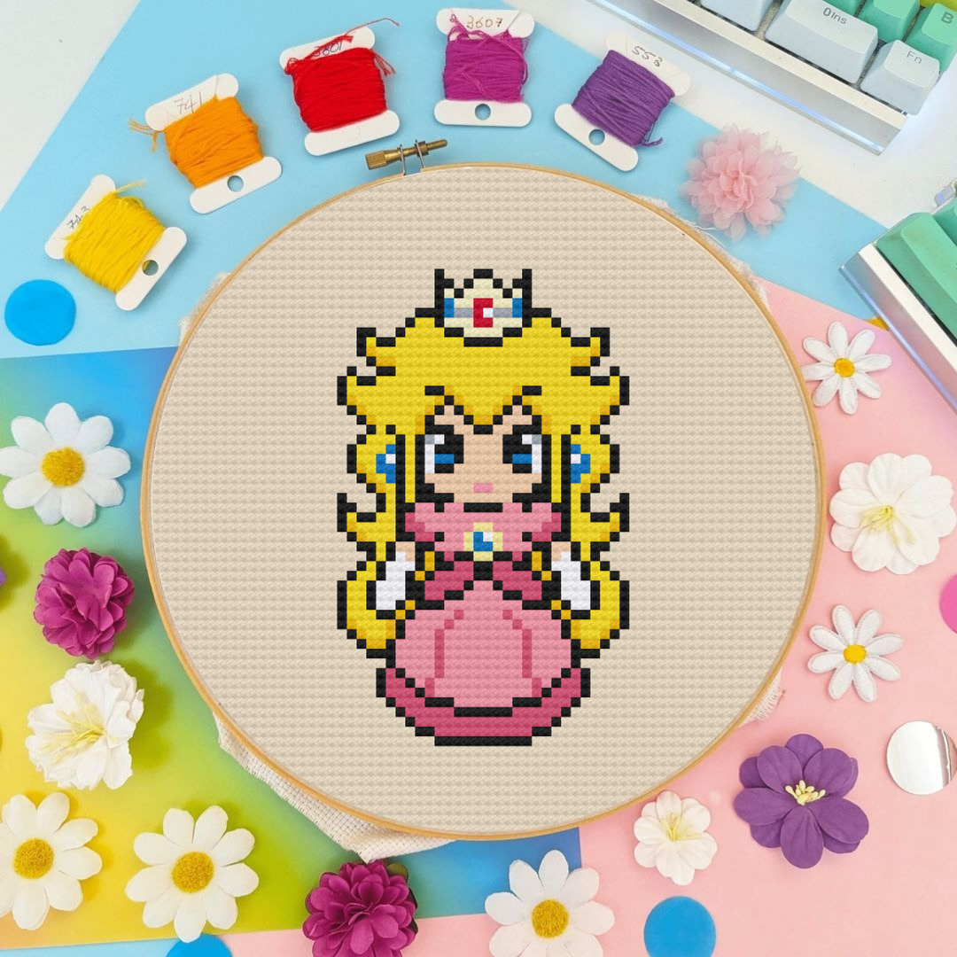 Princess Peach Cross Stitch Pattern, Super Mario Cross Stitch Pattern 