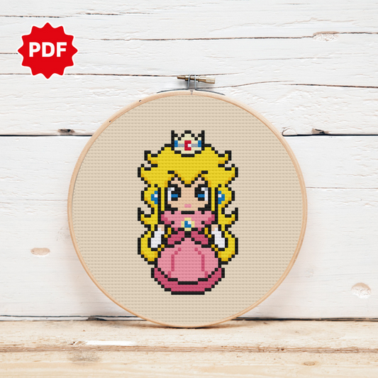 Super Mario Cross Stitch Pattern, Princess Peach Cross Stitch Pattern 