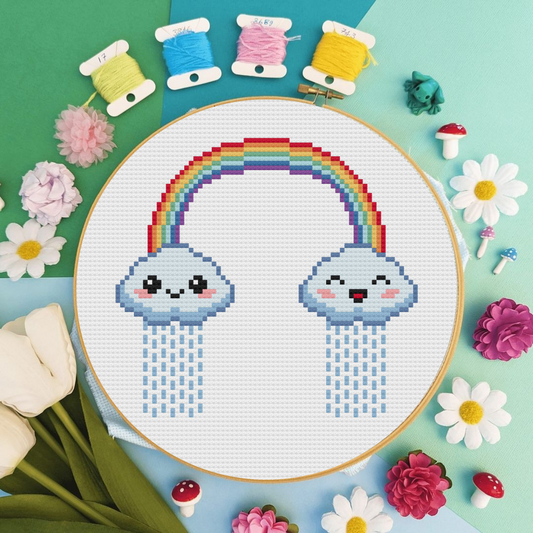 Cloud Cross Stitch Pattern, Rainbow Cross Stitch Pattern, Rain Cross Stitch Pattern 