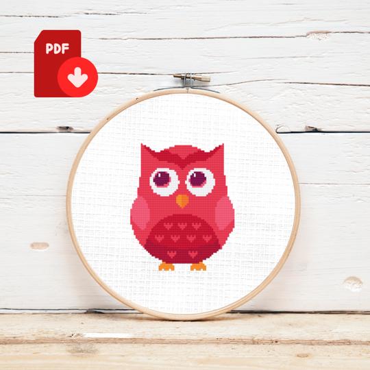 Red Owl Cross Stitch Pattern 