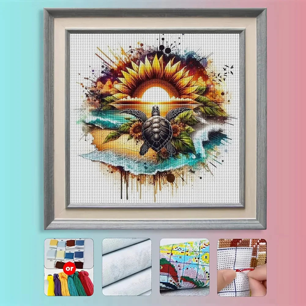 Sea Turtle Counted Cross Stitch Kit for Beginners