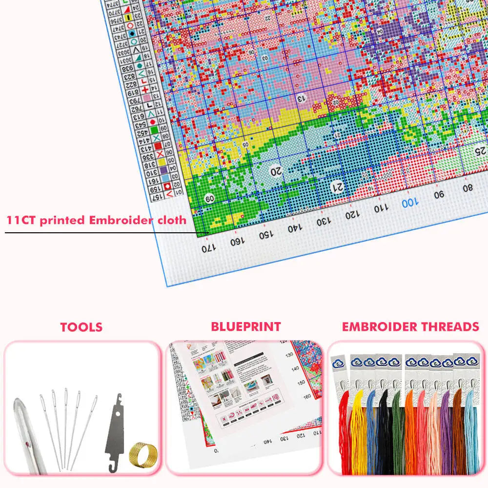 Mandala Printed Cross Stitch Kit