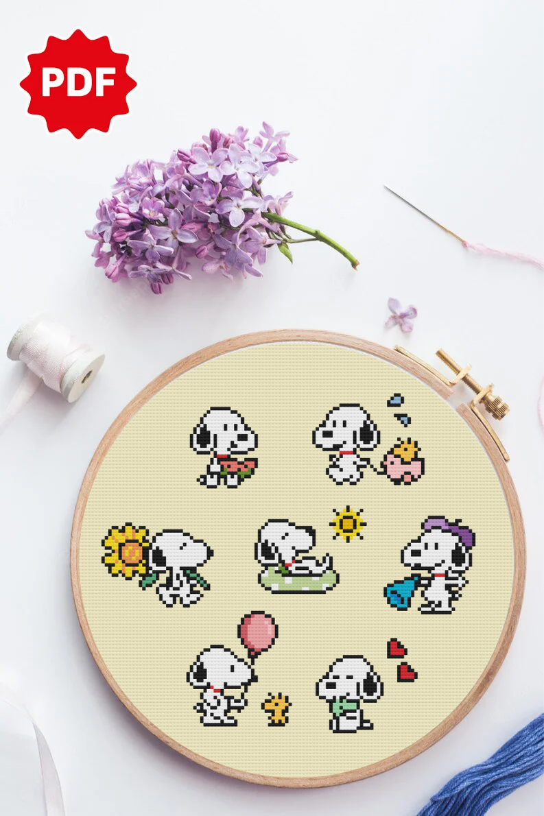 Snoopy Cross Stitch Pattern | Instant Download – Camy's Stitch peanuts-snoopy-heart-cross-stitch-kit-stitch-story