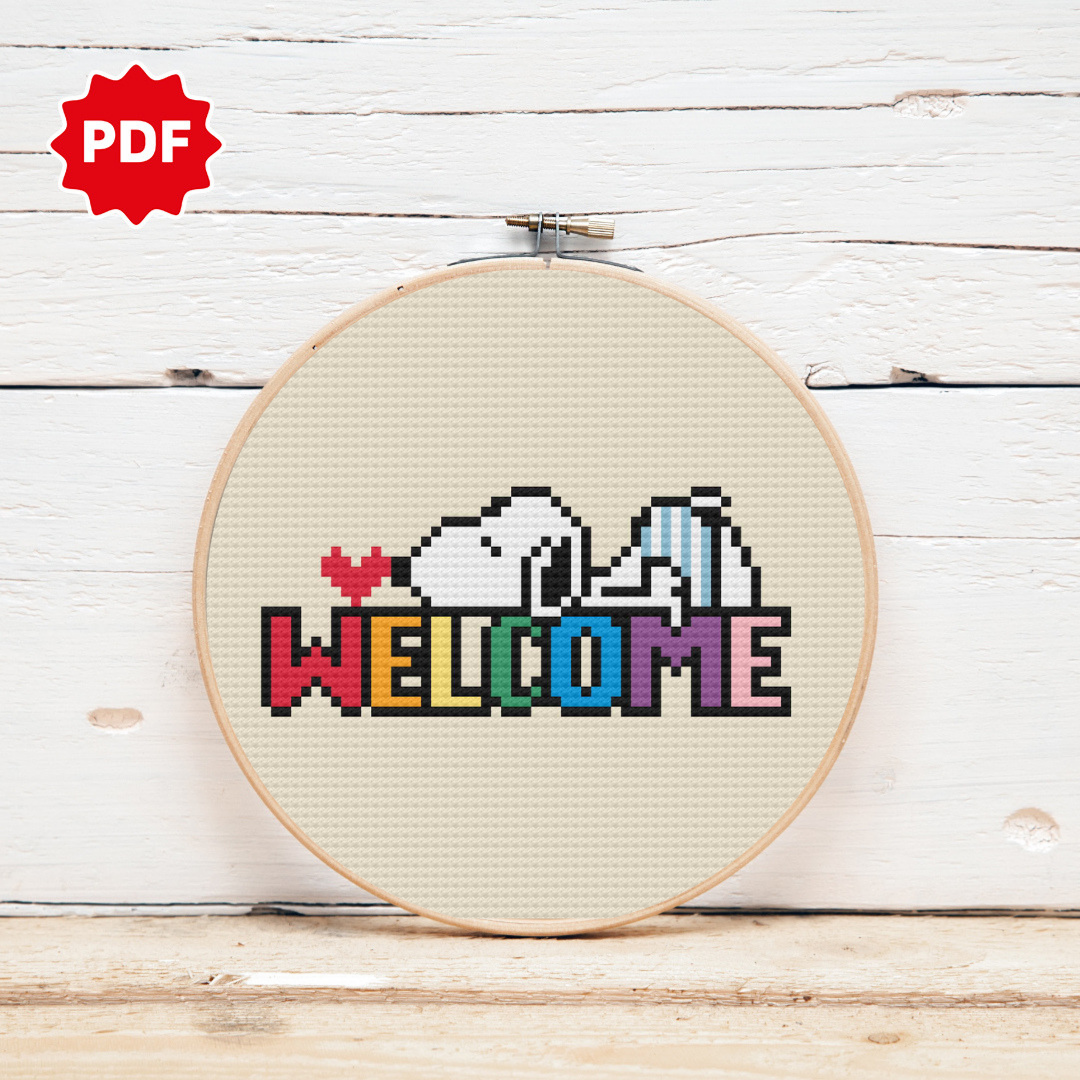 Snoopy Cross Stitch, Welcome Cross Stitch Pattern