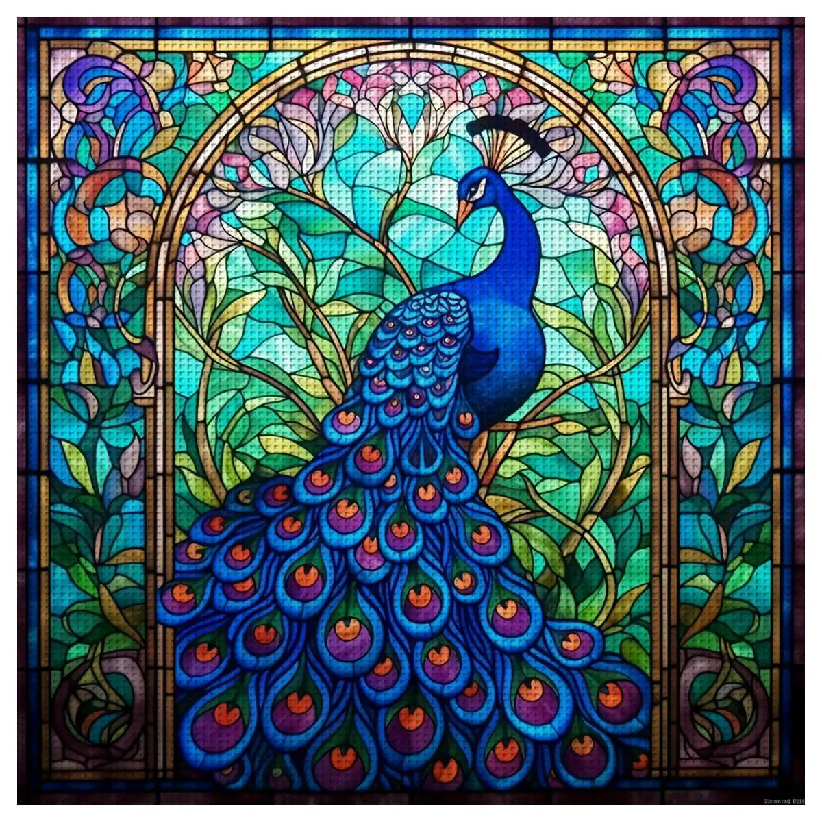 Stained Glass Peacock Cross Stitch Kit | Colorful Bird Cross Stitch Kit