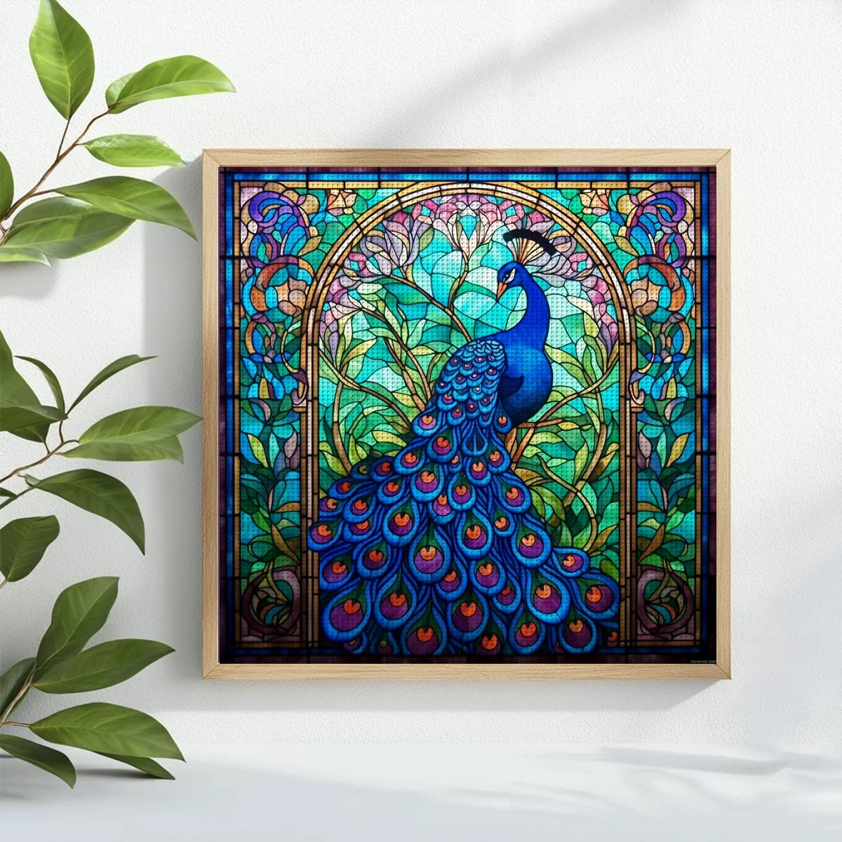 Stained Glass Peacock Printed Cross Stitch Kit 