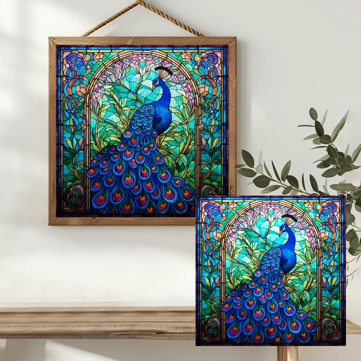 Stained Glass Peacock Printed Cross Stitch Kit For Beginner