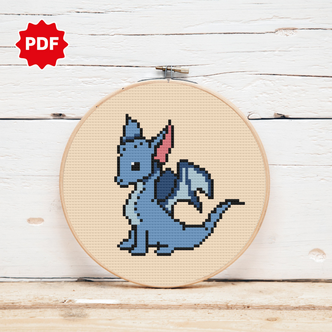 Blue dragon Cross Stitch Pattern, Tiny Cross Stitch