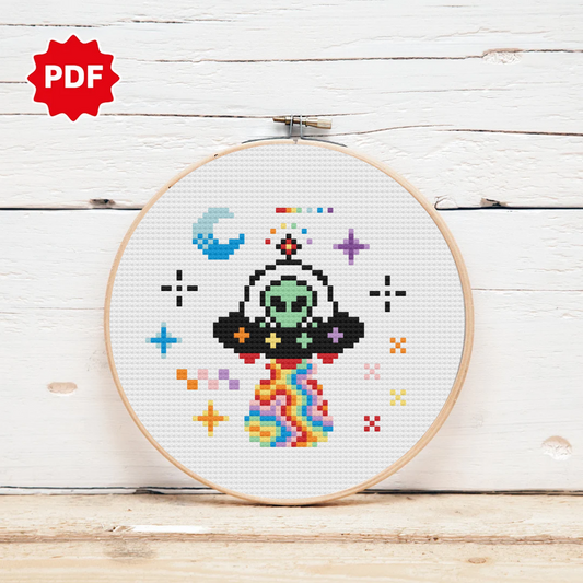 UFO Cross Stitch Pattern, Alien Cross Stitch 