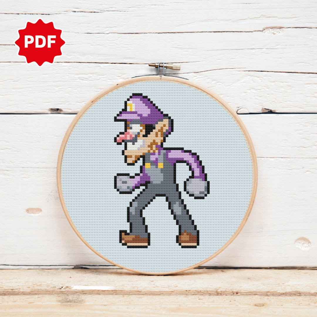 Super Mario Cross Stitch Pattern, Waluigi Cross Stitch Pattern