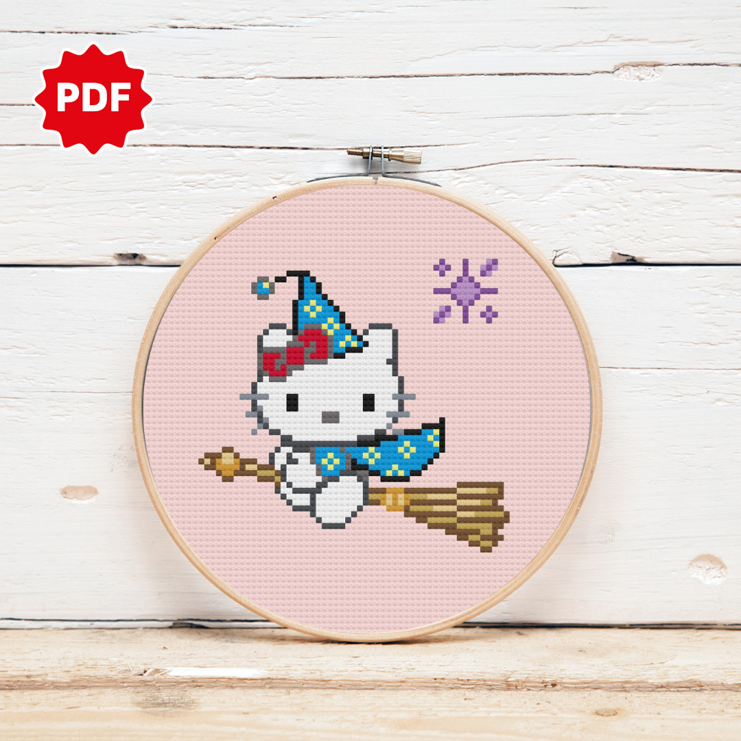 Hello Kitty Witch Cross Stitch Pattern 