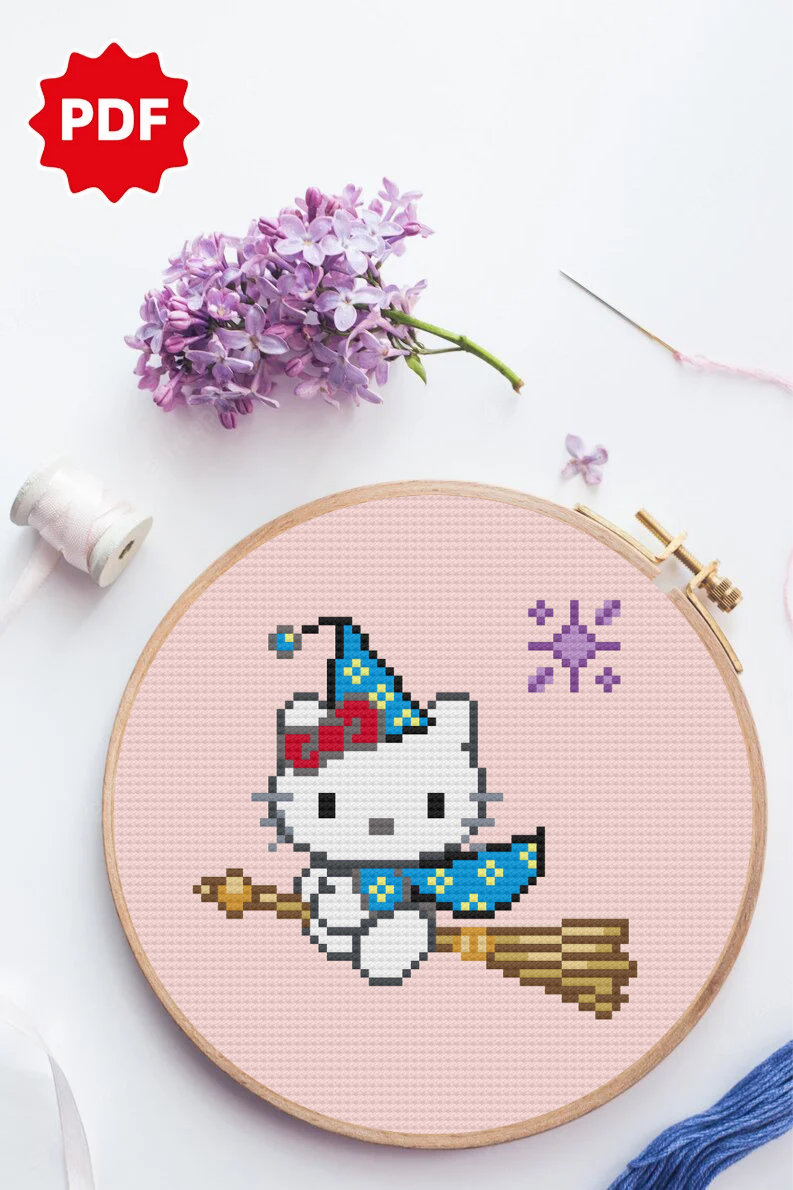 Witch Hello Kitty Cross Stitch Pattern