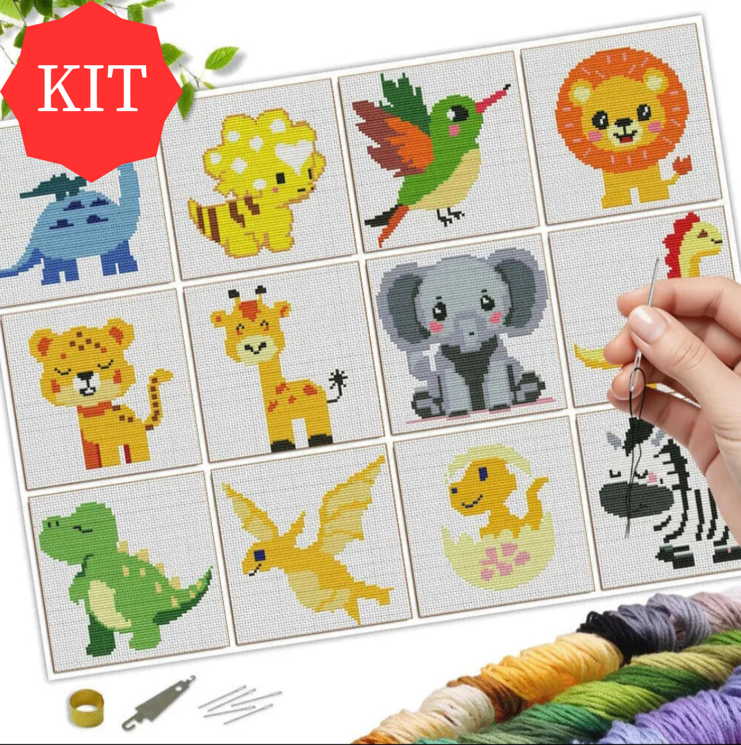 Mini Cross Stitch Kit Set Of 12 Animals