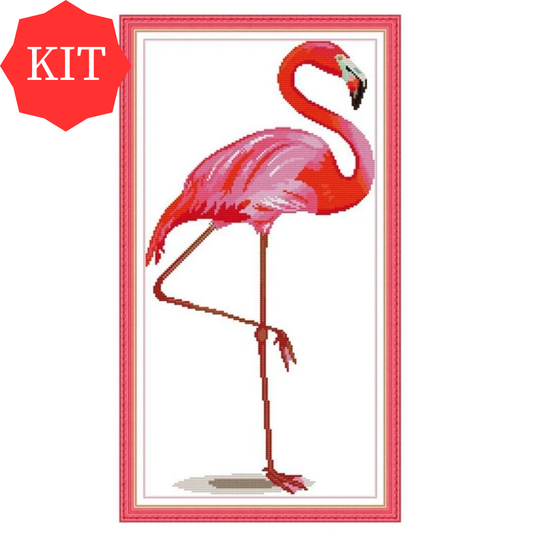 Pink Flamingo Cross Stitch Kit
