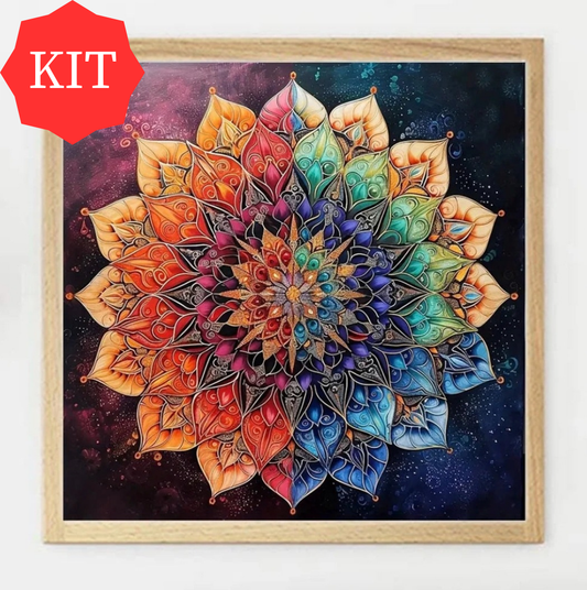 Flower Mandala Printed Cross Stitch Kit