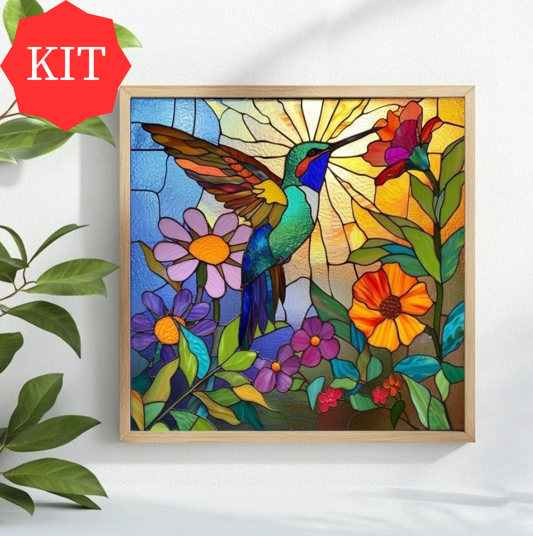 Stained Glass Hummingbird Cross Stitch Kit